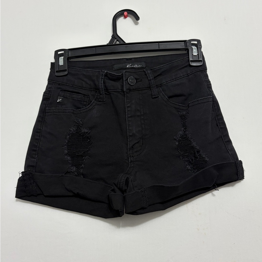KanCan Black Distressed Denim Shorts Women’s Size 24 (A335)✨